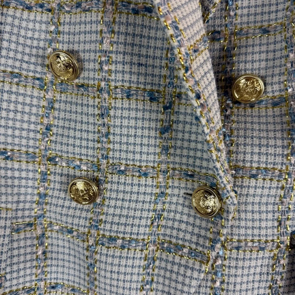 Rachel Zoe tweed blazer size: XL white and blue color With Gold Button - Picture 5 of 13